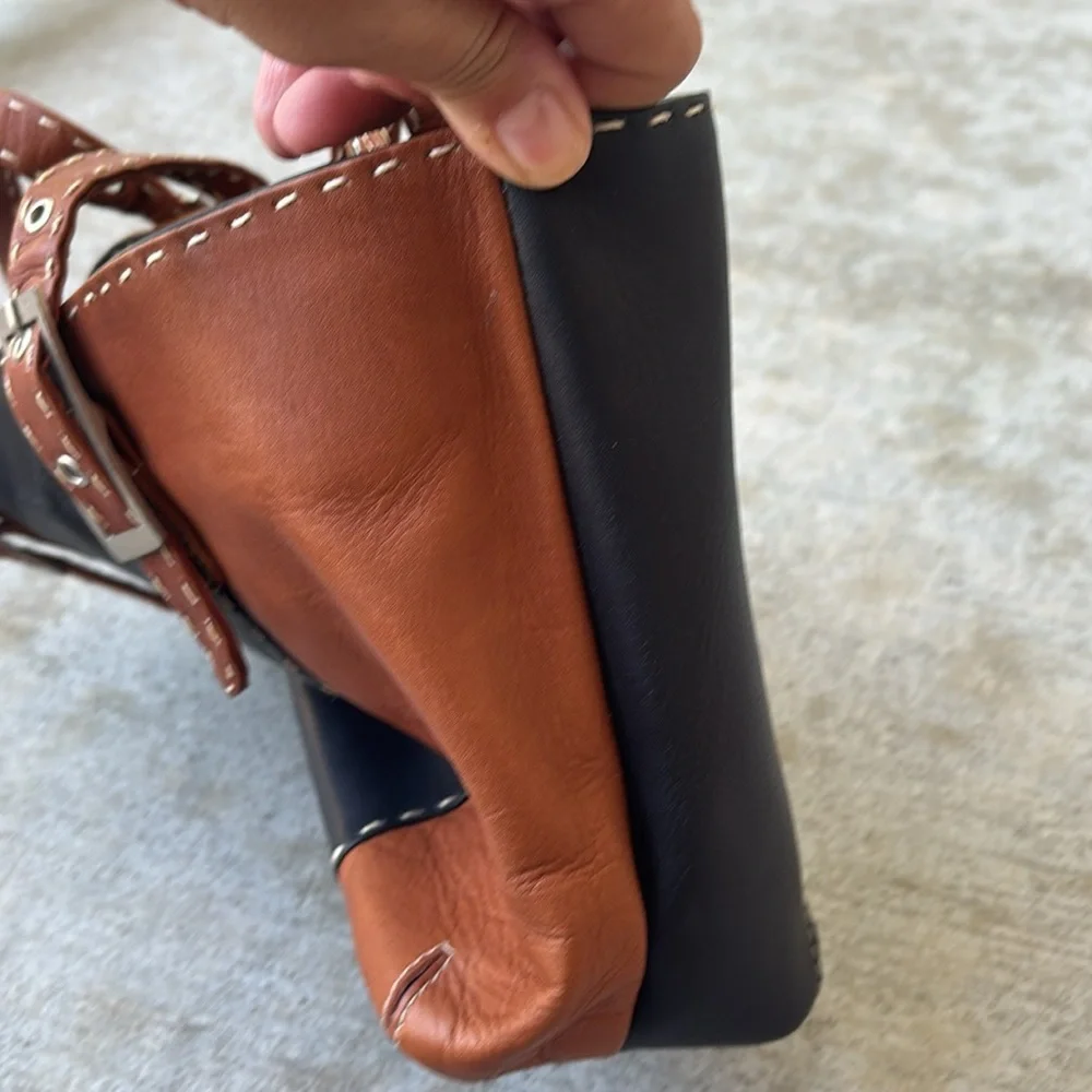 Lavive Leather Black and Brown Shoulder Bag